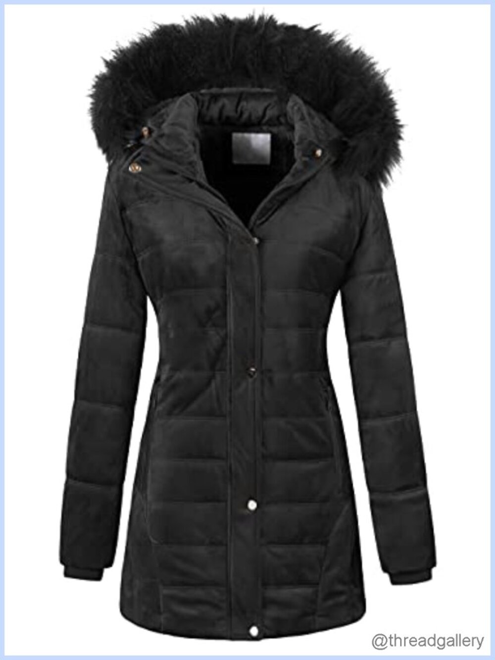 Chrisuno Velvet Puffer Jacket Quilted Faux Fur Hood Winter Coat